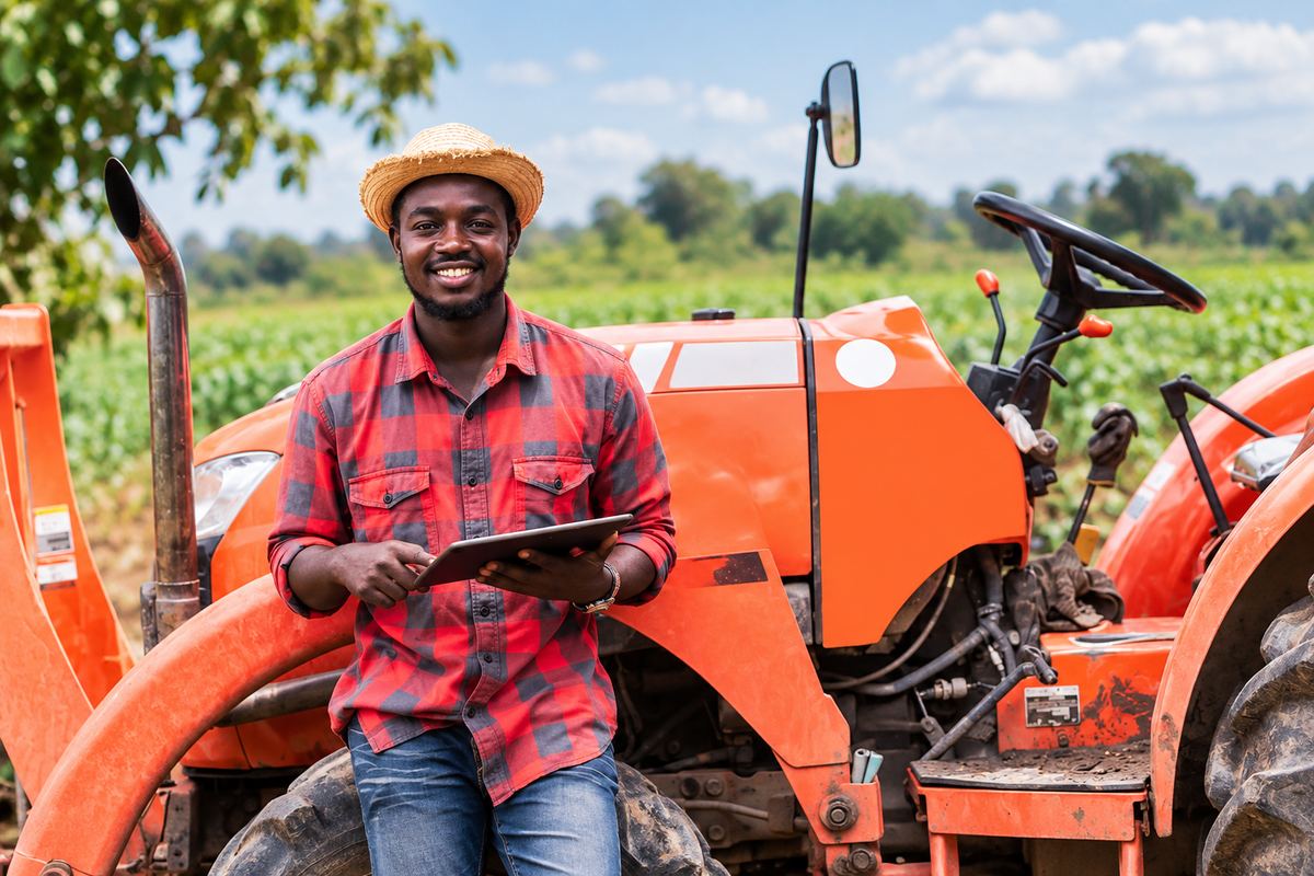 Un agriculteur consulte une application sur sa tablette